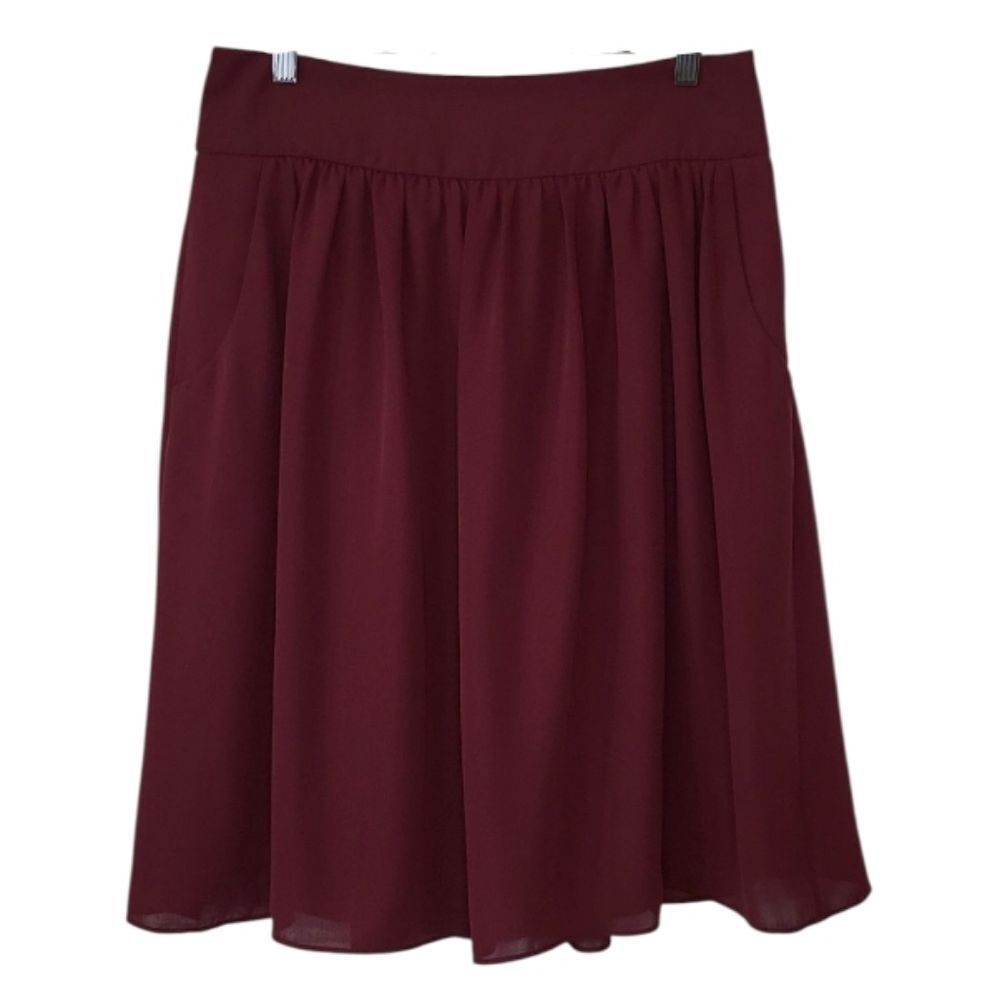 Ann Taylor Maroon Flare Pleated Lined Chiffon Skirt Size 8